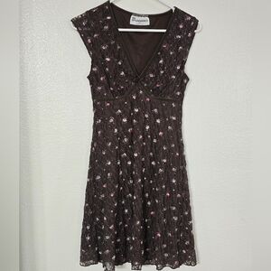 Y2K Babydoll Lace Mini Dress Sz S 4 6 Chocolate Brown Floral NWT